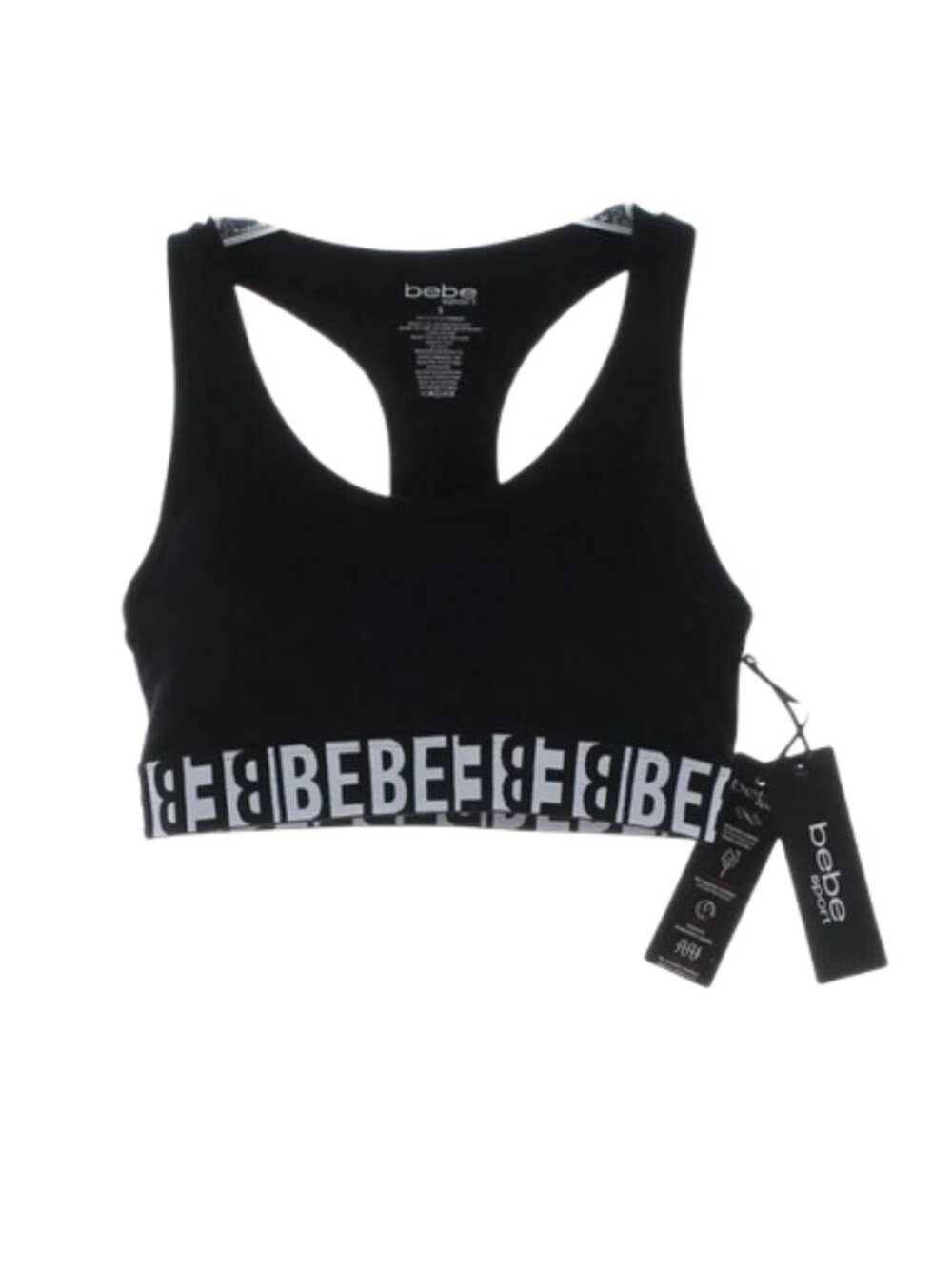 NWT Bebe Sport Black Logo Band Racerback Sports Bra - Size S